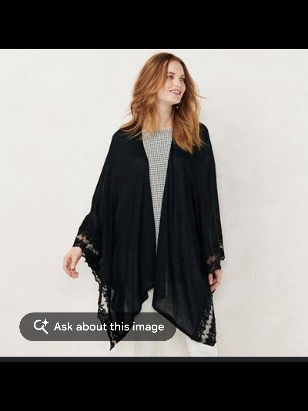LC Lauren Conrad Black Lace-Trim Openfront Cape Cardigan Shawl